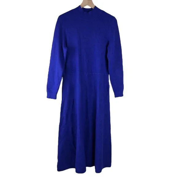 NWT Ann Taylor Ultraviolet Blue Mock Neck Midi Flare Sweater Dress - Picture 2 of 6